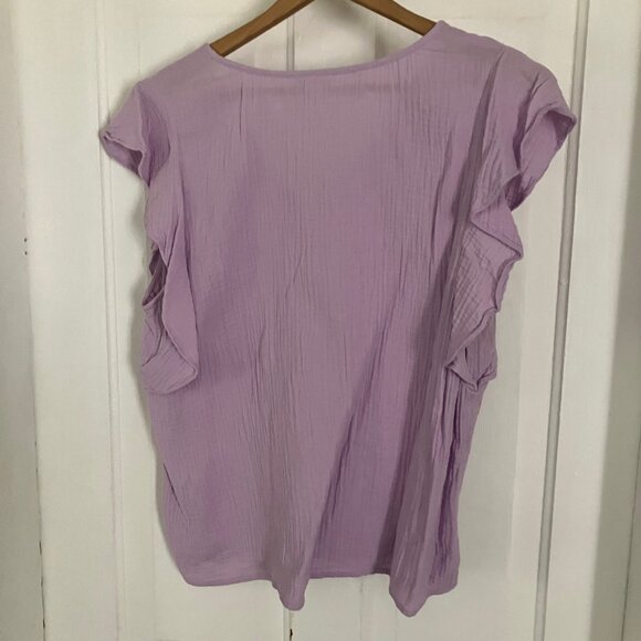 Nordstrom V-Neck Ruffle Sleeve Gauze Top Lavender Purple Size Large 2022 Caslon - Picture 3 of 6